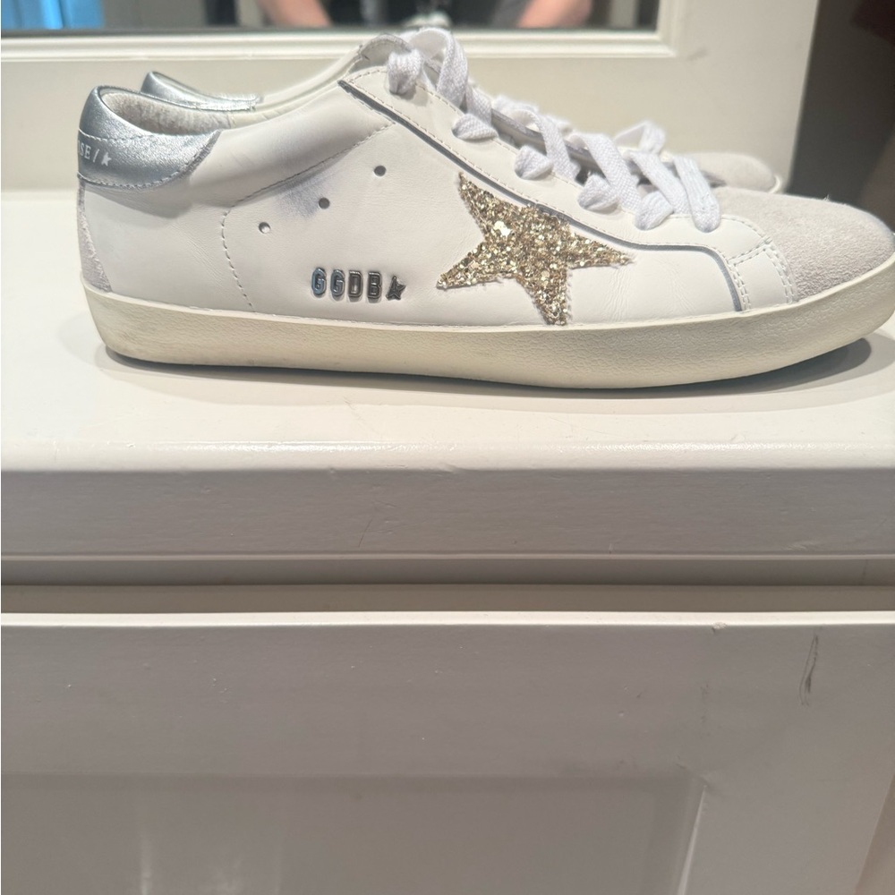 Golden Goose White and Silver Sneakers